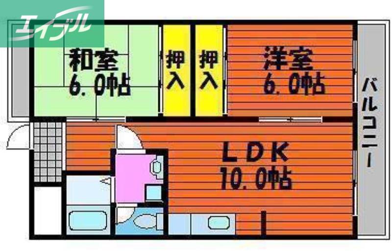 平和ビル(2LDK/2階)の間取り写真