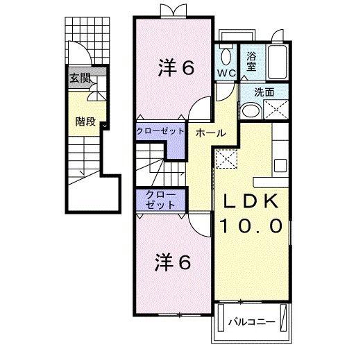 プランタンB(2LDK/2階)の間取り写真