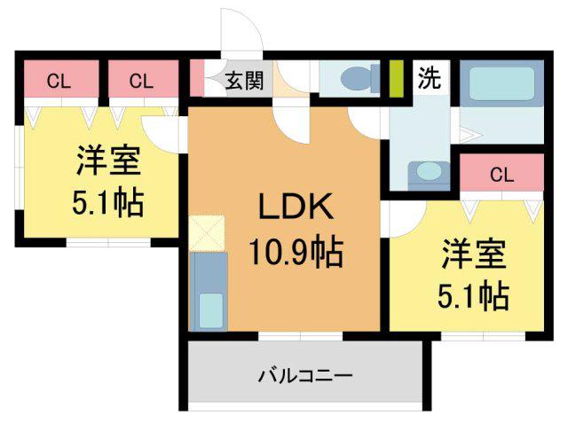 クリエオーレ北伊丹(2LDK/2階)の間取り写真