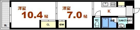 ル・クール上幟町(2K/5階)の間取り写真