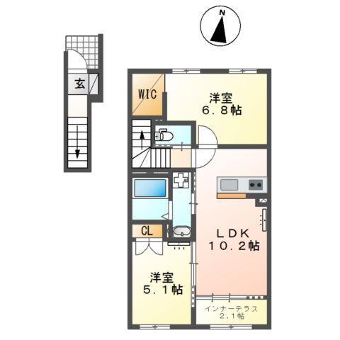 URBAN STAGEA春日I(2LDK/2階)の間取り写真