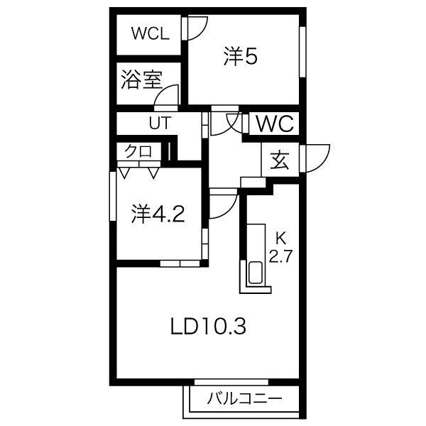リアンジュ・宮の森(2LDK/2階)の間取り写真