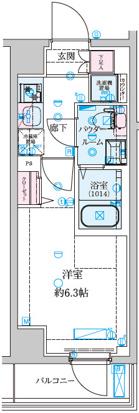 GENOVIA南鳩ヶ谷(1K/1階)の間取り写真