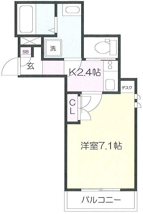 ZONNE江原町(1K/3階)の間取り写真
