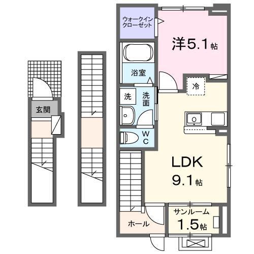 レガリア駅東(1LDK/3階)の間取り写真