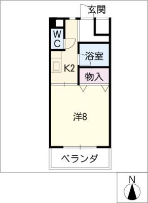 ドミール昭和(1K/2階)の間取り写真