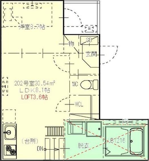 プライムパークス名駅西(1SLDK/2階)の間取り写真