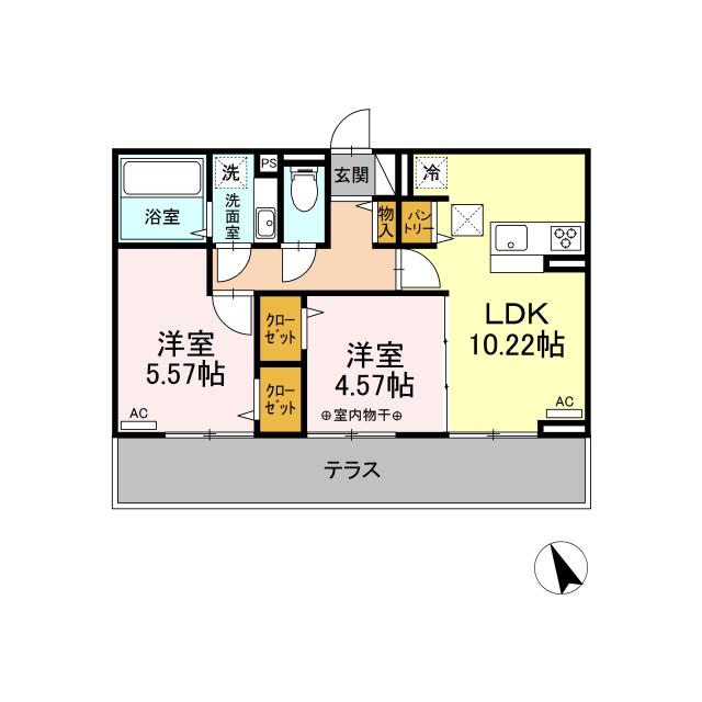 D-ROOM カメリアハイムY(2LDK/2階)の間取り写真