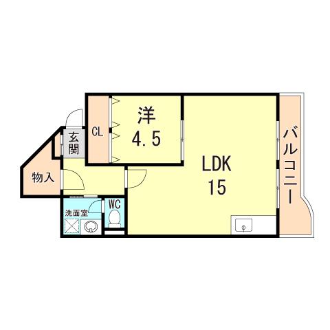ハイツニュー多聞(1LDK/5階)の間取り写真