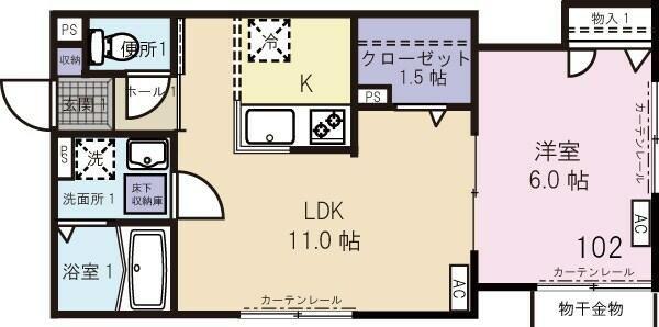 パインホーム(1LDK/1階)の間取り写真