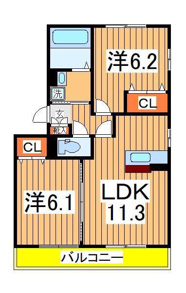 カシータ3(2LDK/2階)の間取り写真