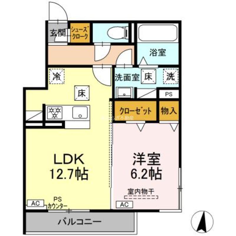 D-HILLS原島町(1LDK/1階)の間取り写真