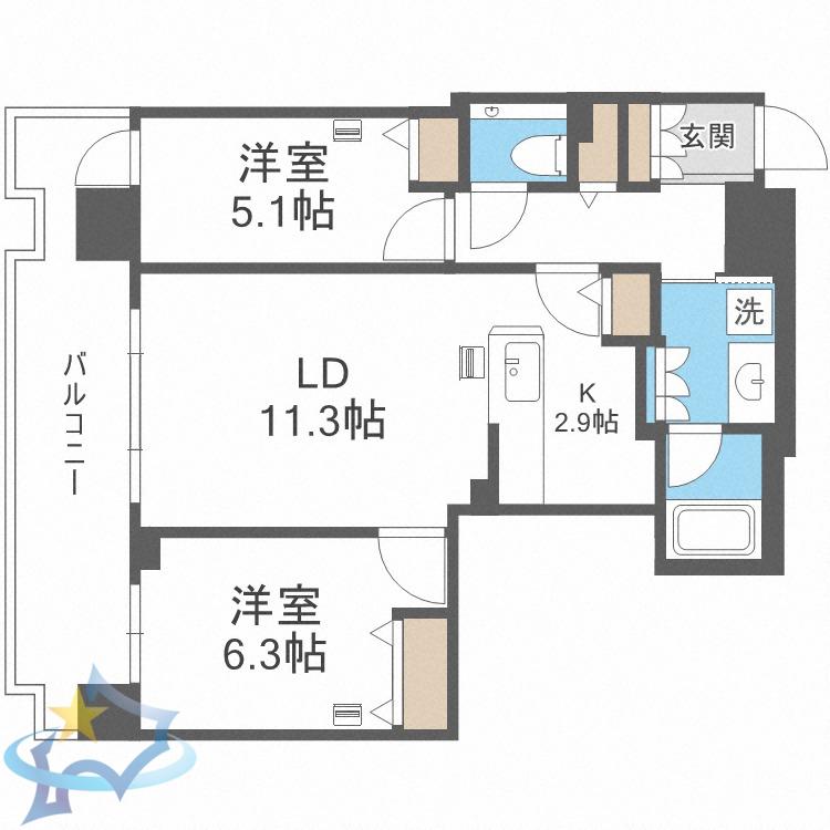 プレミストタワーズ札幌苗穂ブライトゲート(2LDK/25階)の間取り写真