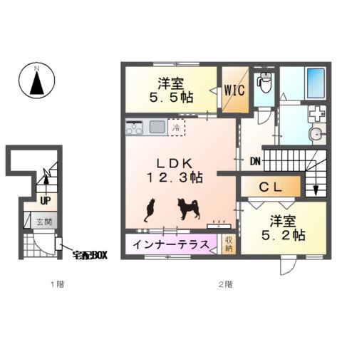 ミルフィーユ(2LDK/2階)の間取り写真