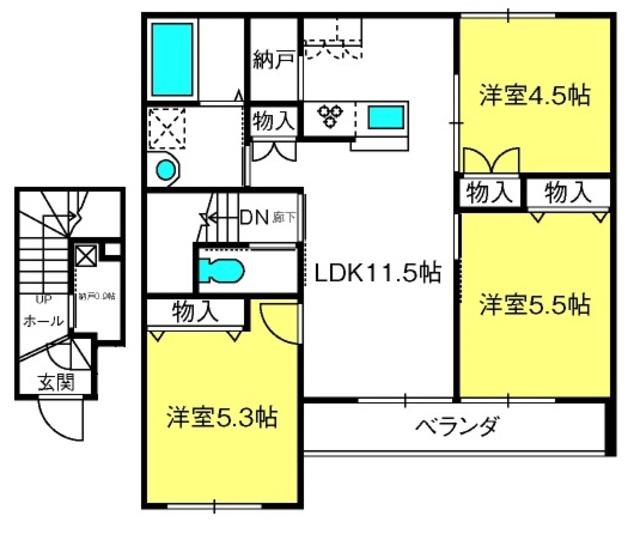 ジョウエイ外原A棟(3LDK/2階)の間取り写真