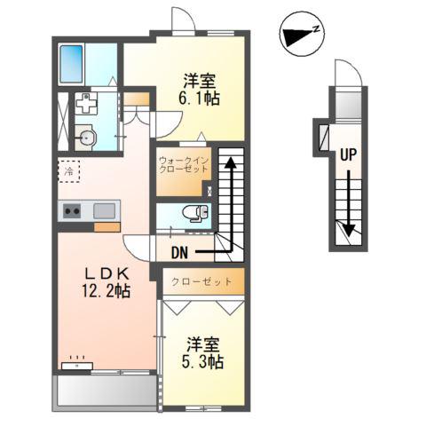 尾上町安田町アパート(2LDK/2階)の間取り写真