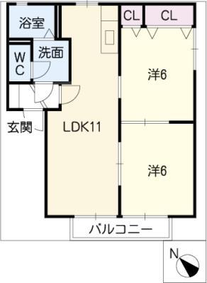 スイレンB棟(2LDK/1階)の間取り写真