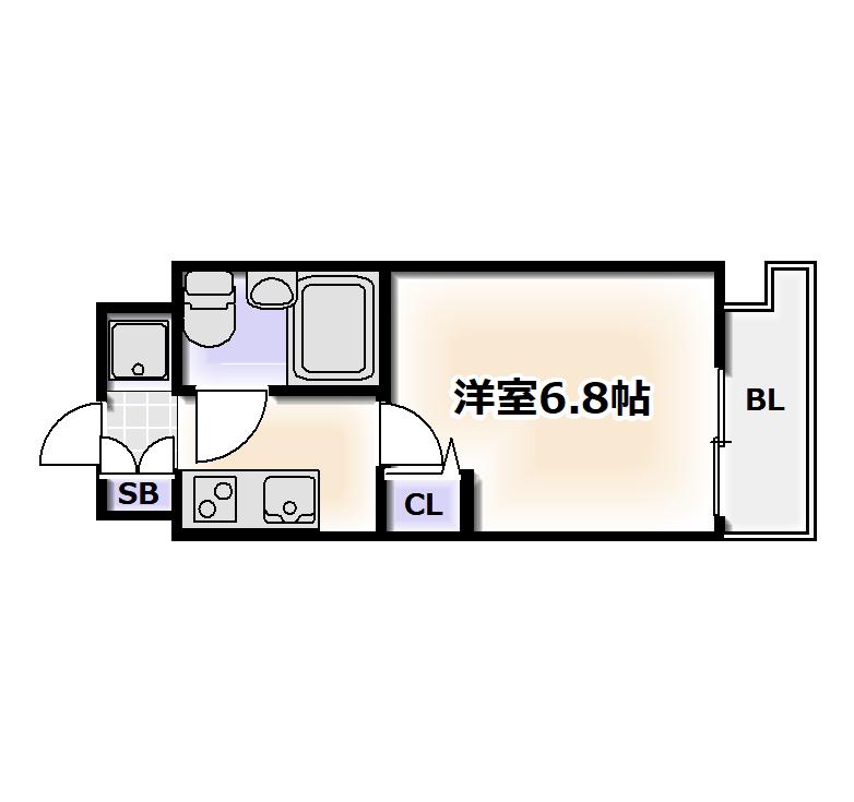 CLASS HILLS難波南(1K/8階)の間取り写真