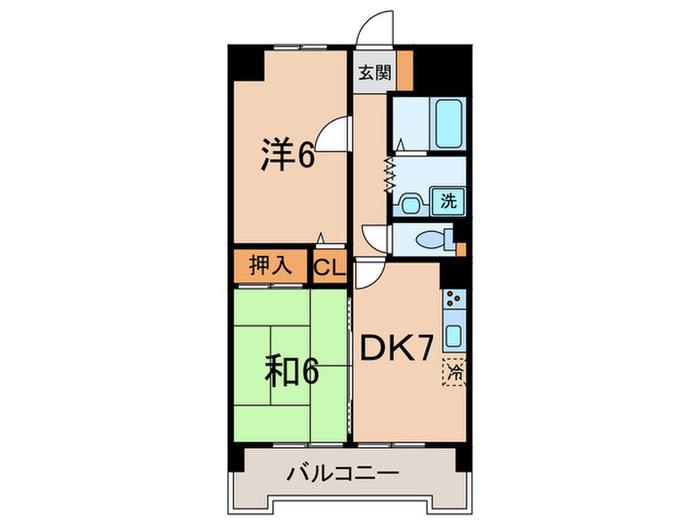 ハルズ羽坂(2DK/7階)の間取り写真