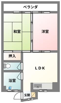 宮城マンション(2LDK/3階)の間取り写真