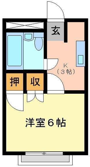 カレッヂ1(1K/1階)の間取り写真