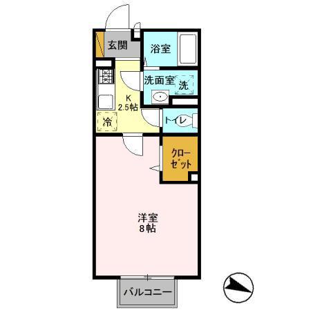 プレジールII(1K/1階)の間取り写真