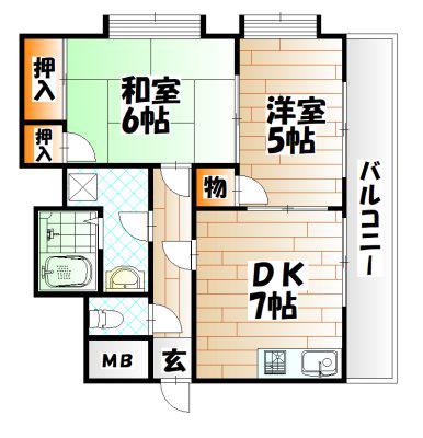 オリエンタル小倉北II(2DK/5階)の間取り写真