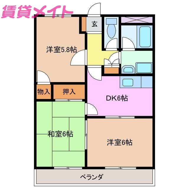 グランデールヒルズ(3K/4階)の間取り写真