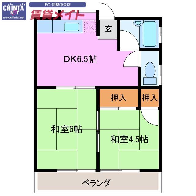 コーポ都(2DK/1階)の間取り写真
