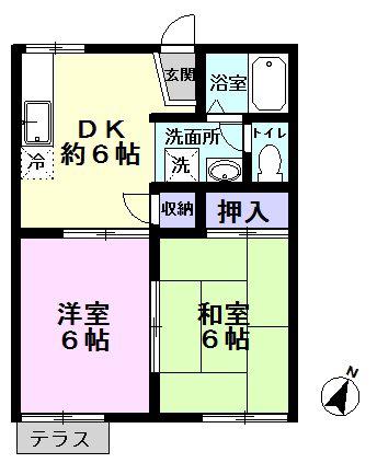 丘の上ハイツ(2DK/1階)の間取り写真