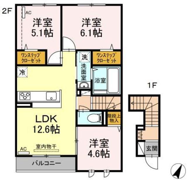 メゾン ド プリュネ B(3LDK/2階)の間取り写真