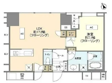 ワテラスタワーレジデンス(1LDK/39階)の間取り写真