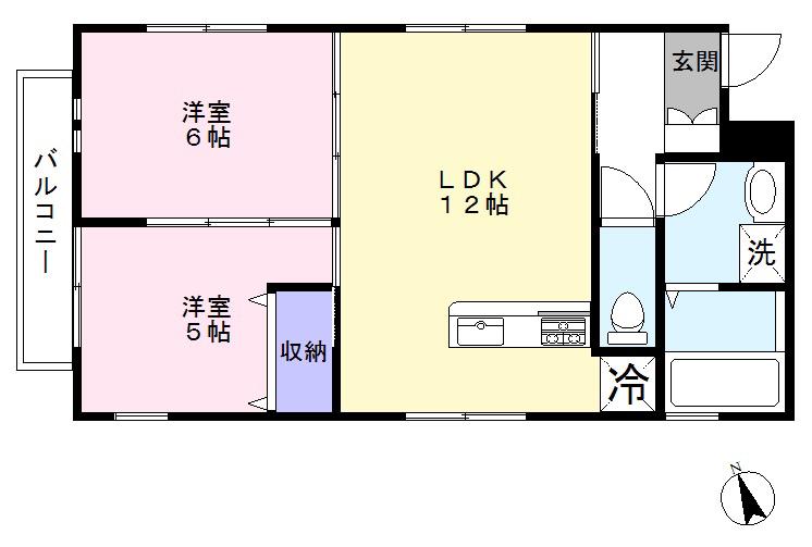 グランドハイツ新松戸(2LDK/2階)の間取り写真