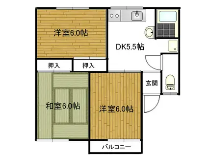 セジュール西村A(3DK/2階)の間取り写真