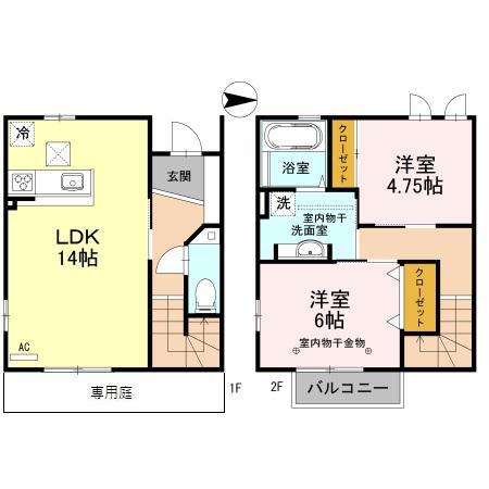 リリーK A棟 III(2LDK/1階)の間取り写真