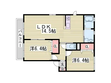 シャーメゾン田井 B棟(2LDK/1階)の間取り写真