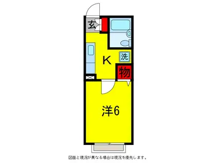 西君塚ハイツB(1K/2階)の間取り写真