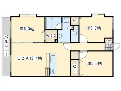 CLAIRひびきの二番館(3LDK/3階)の間取り写真