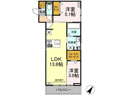 GRAND D-ROOM豊田市若林西町(2LDK/3階)の間取り写真