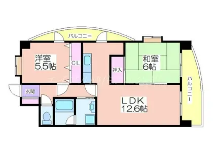 ペガサスⅡ番館住之江(2LDK/4階)の間取り写真