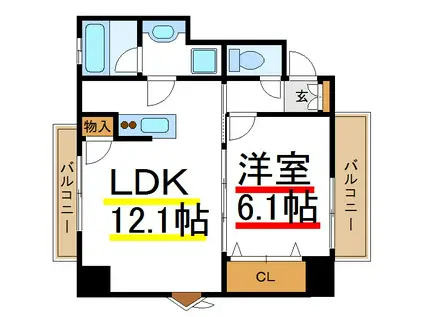 RIVA3(1LDK/6階)の間取り写真