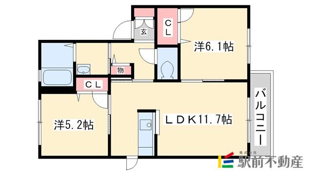 シャーメゾン和 B棟(2LDK/2階)の間取り写真
