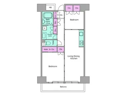 レジディア芝浦(2LDK/9階)の間取り写真