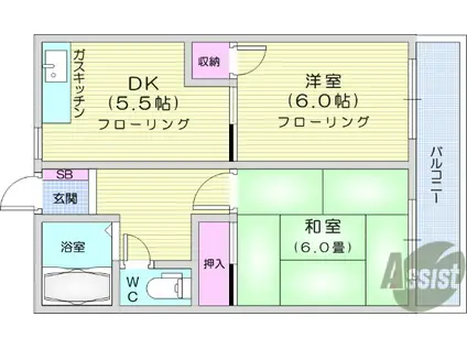 メゾン栗生(2DK/2階)の間取り写真