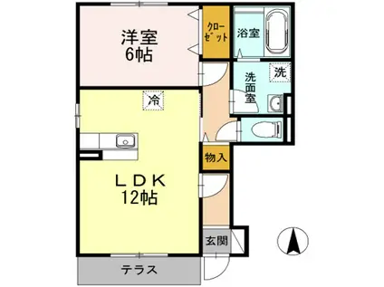 フォンティーヌB(1LDK/1階)の間取り写真