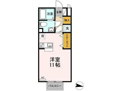 プティクール(ワンルーム/2階)の間取り写真