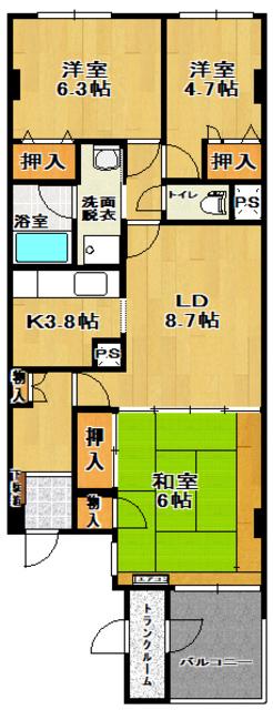 サンフィールズ朝日(3LDK/1階)の間取り写真
