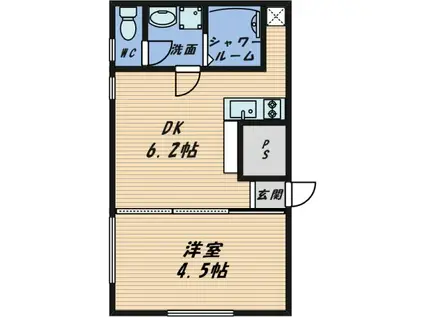 ラムールすみれ(1DK/2階)の間取り写真