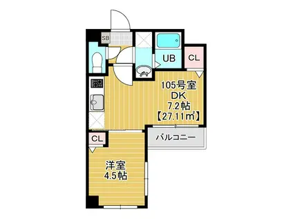 ソル ド レーヴ アッシュ(1DK/1階)の間取り写真