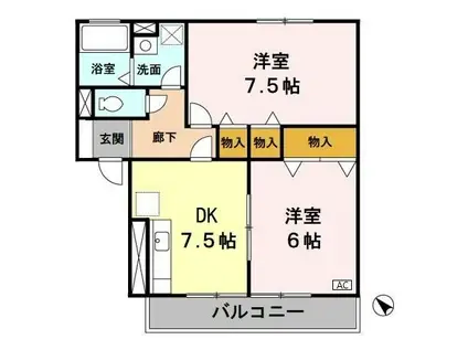 コゥジィーコート(2DK/2階)の間取り写真